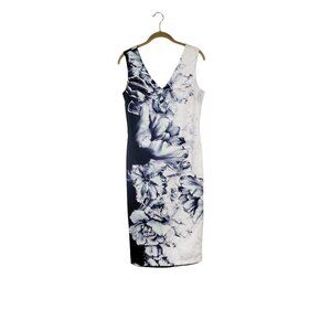Coast Midi Sheath Dress Blue White Split Floral Sleeveless UK Size 12/US Size 8